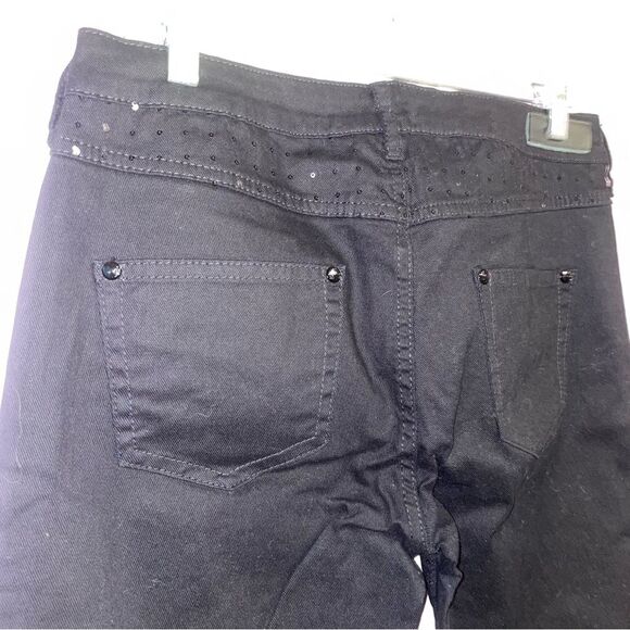 Mango SKinny Jeans Size 10 Black w Black Sequin - Picture 7 of 10